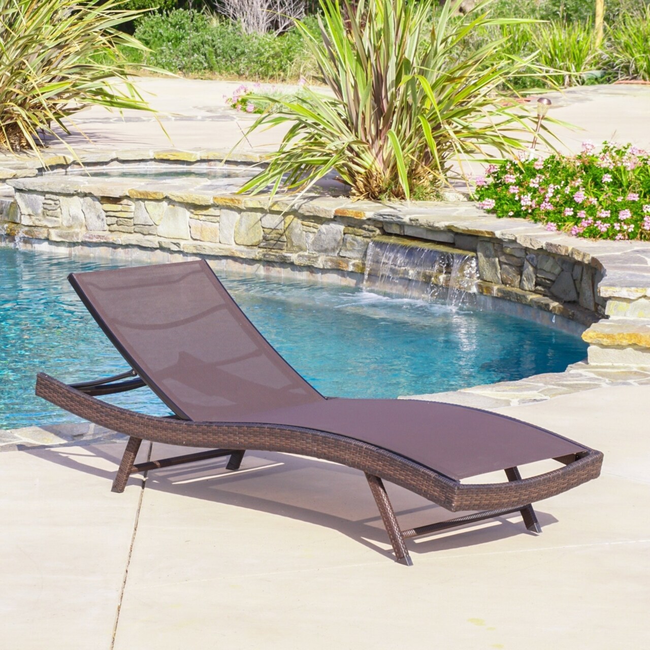 GDF Studio Burnham Outdoor Single Brown Mesh Chaise Lounge